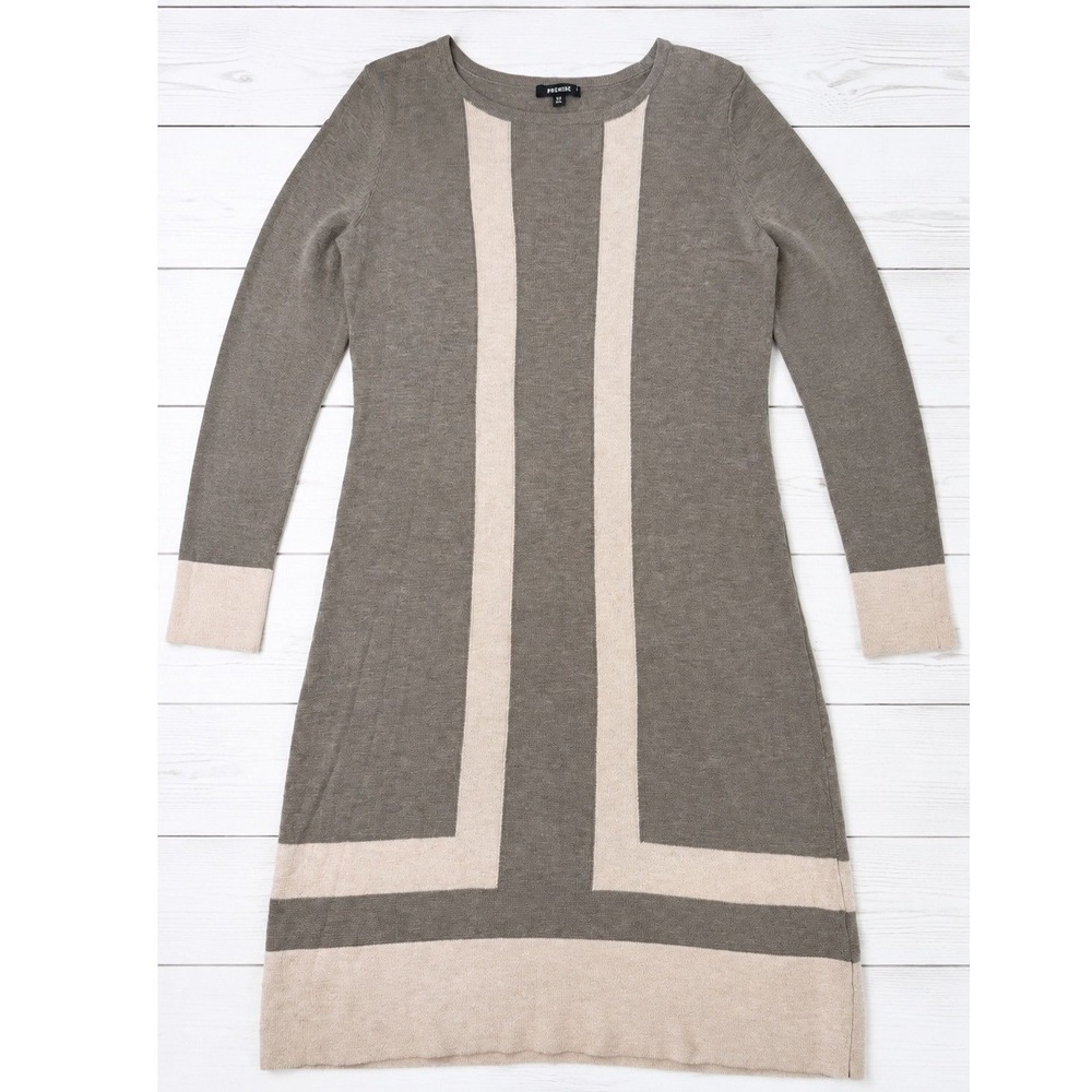Premise Sweater Dress Geometric Colorblock Cashmere Blend Knit Brown Tan Small